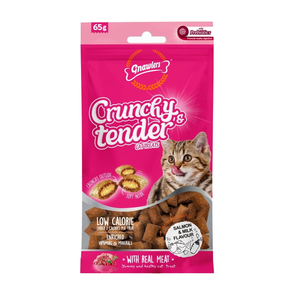 Gnawlers Crunchy & Tender Cat Treats – Tasty Salmon & Milk Flavour