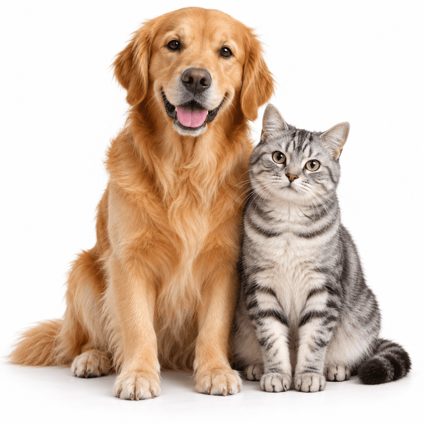 Golden retriever and tabby cat
